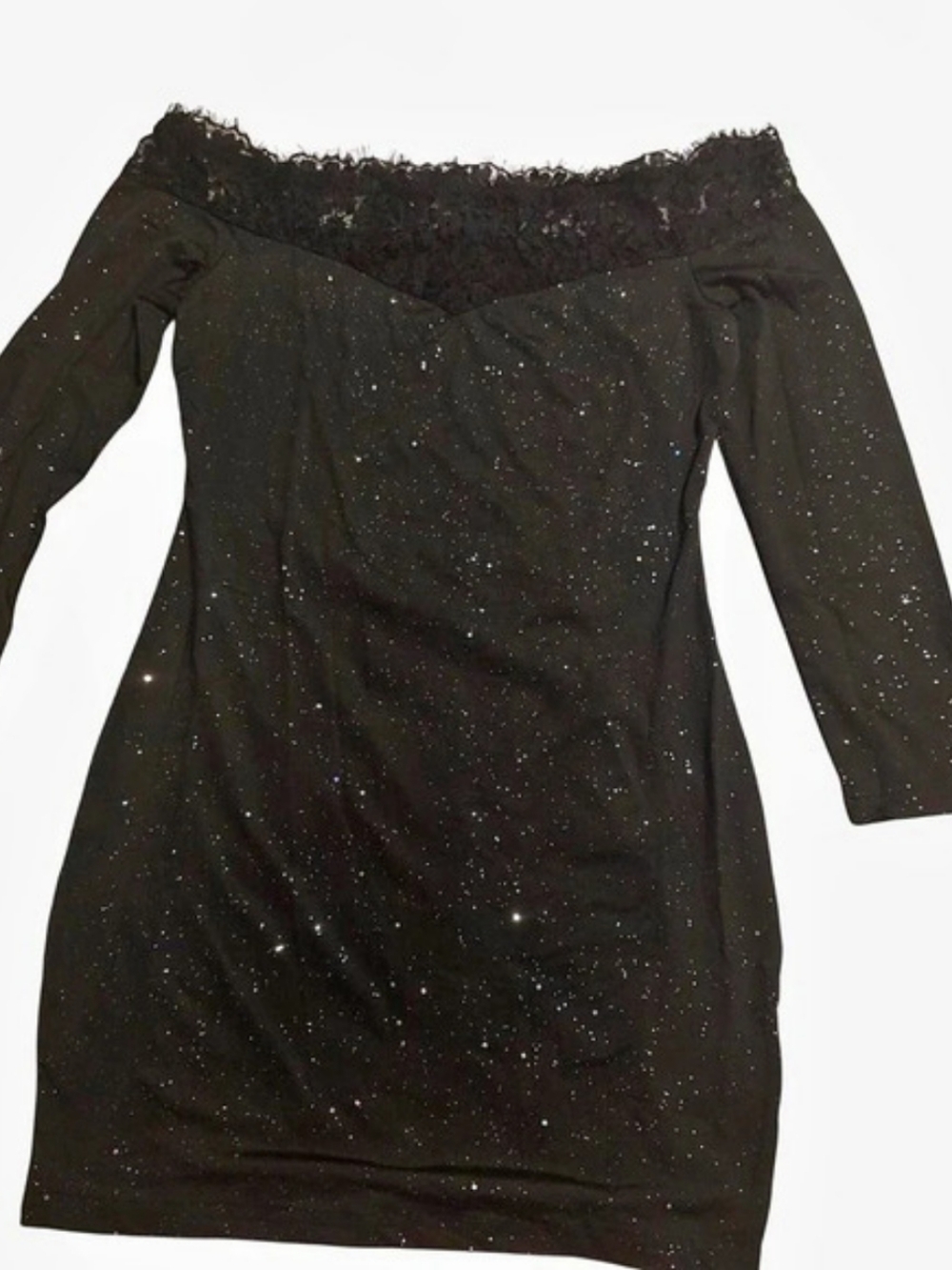 CHICME Long Sleeve Lace Trim Mini Dress in Black Size XL Like New
